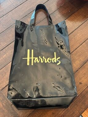 Harrods Black Patent Tote with Gold Logo